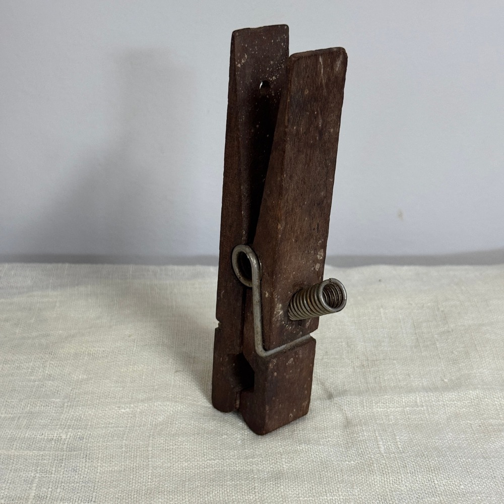 Vintage Oversized Wooden Clothespin Decorative Rustic Dark Wood Industrial